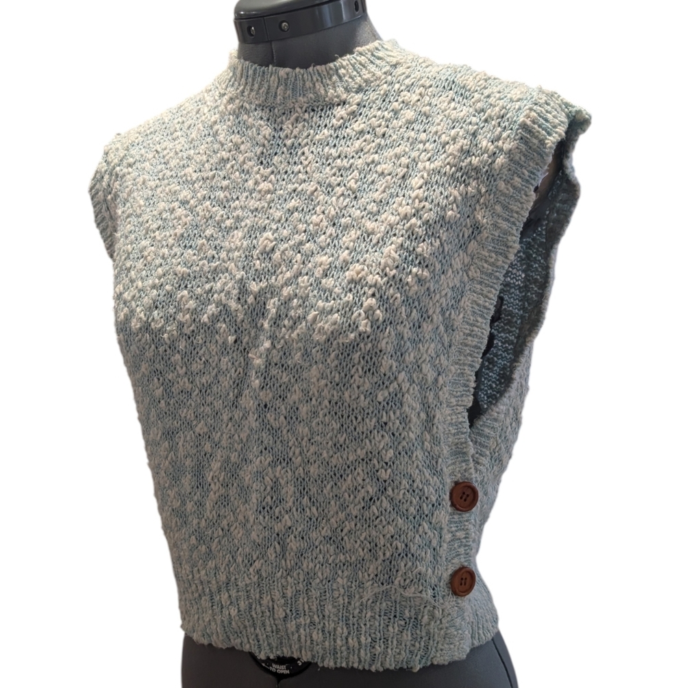 80s 90s Vintage Women's Cotton‎ Pastel Blue Knit Sleeves Crop Sweater Small